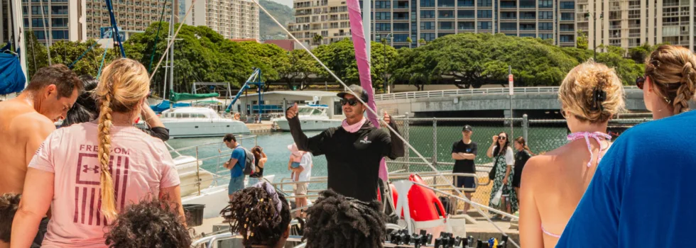 Captain introduction waikiki snorkel catamaran