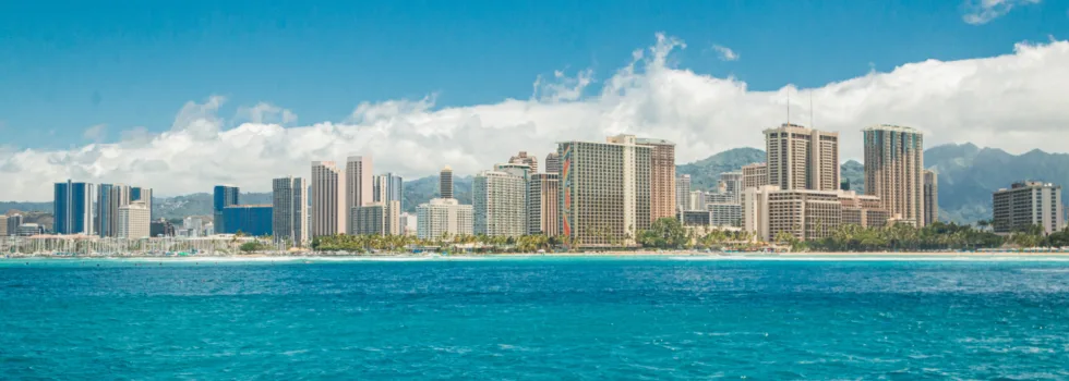 Waikiki skyline during catamaran tour