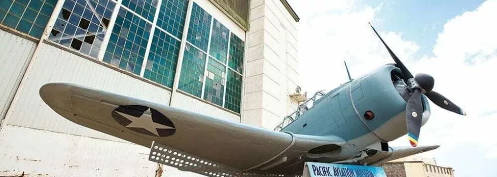Pacific aviation museum blue plane outdoor