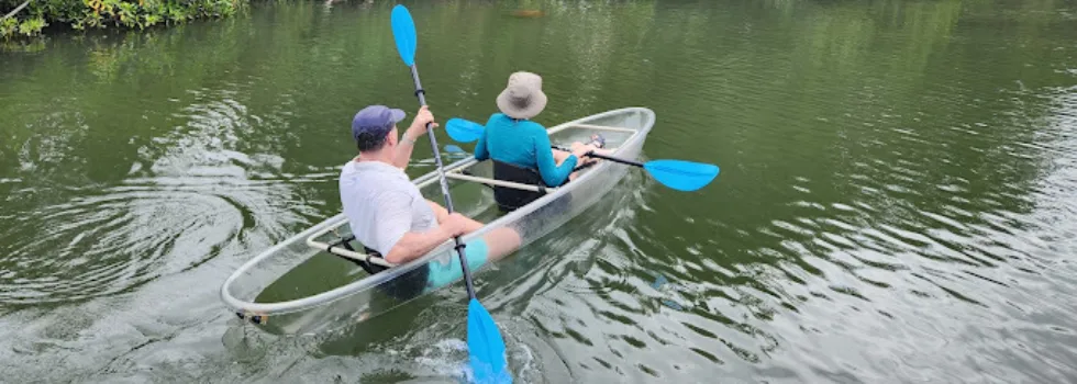 Going up haleiwa river in glass bottom kayak